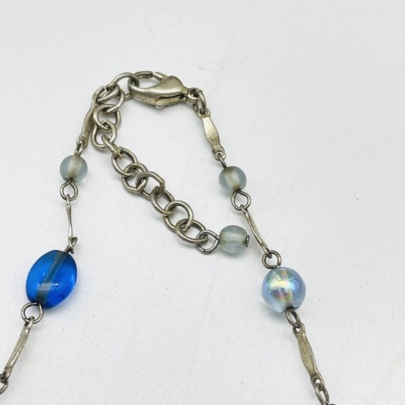 Blue Bead Station Necklace Silver Tone Classic Career Cosplay LARP Sparkle Glam - Picture 4 of 6